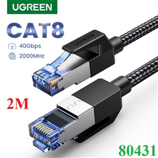 Cáp mạng Cat8 đúc sẵn bọc dù Ugreen 80431 - 2M, tốc độ 40Gbps, băng thông 2000MHz, truyền tín hiệu siêu ổn định