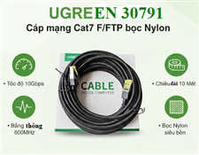 Cáp mạng UGREEN 30791 Cat7 F/FTP 10M - Bọc Nylon cao cấp, tốc độ 10Gbps, băng thông 600MHz