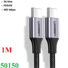 Cáp Sạc Nhanh 60W USB Type-C to Type-C Dài 1M Bọc Nylon UGREEN 50150 Chính Hãng