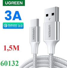 Cáp Sạc Nhanh USB-A 2.0 Sang Type-C Dài 1.5M UGREEN 60132 - Hỗ Trợ Sạc Nhanh 3A, Dây Dù Bền Bỉ
