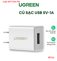 Củ sạc 1 cổng USB (5V/1A) Ugreen 50714 chính hãng