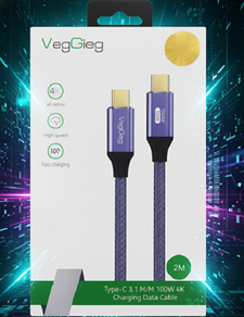 Dây USB Type-C to Type-C 3.1 Gen1 Veggieg V-H921 - 4K60Hz, sạc nhanh PD60W, dài 2m