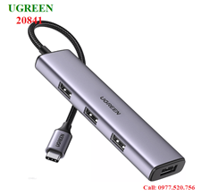 Hub chia cổng USB Type C sang 4 cổng USB 3.0 Ugreen 20841 Vỏ nhôm, dây bọc dù