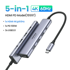 Hub Type C 5 in 1 sạc nhanh 100W, HDMI 4K@60Hz 3 cổng USB-A 3.0, HDM, USB-C Ugreen 15597