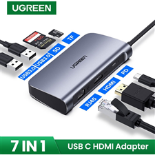 Hub type c 7 trong 1 docking Ethernet + 4K HDMI + 2 x USB 3.0 + đọc thẻ Micro SD + 100W sạc PD Ugreen 50852