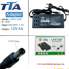 Nguồn ( Adapter) 12V-5A chân 5.5*2.5mm hãng TTA QWY-1250