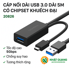 UGREEN 20826 - Cáp nối dài USB 3.0 dài 5m có chipset khuếch đại tín hiệu - Truyền dữ liệu ổn định