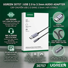 USB 2.0 Type-A Sang 3.5mm Hỗ Trợ Mic Dây Dù UGREEN 30757 Dài 25cm